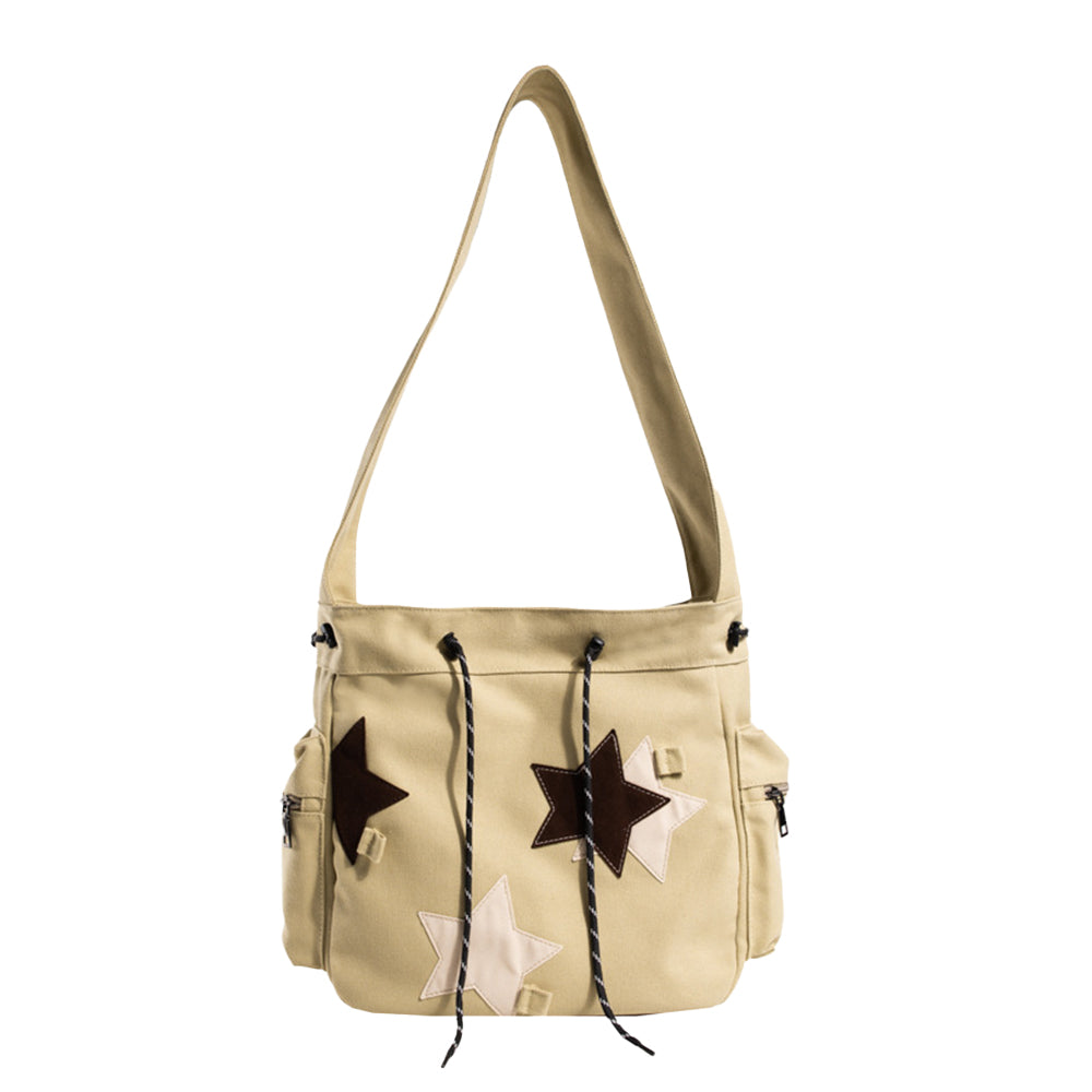 Y2K Star Canvas Messenger Bag Shoulder Travel Crossbody Bag for Women Khaki