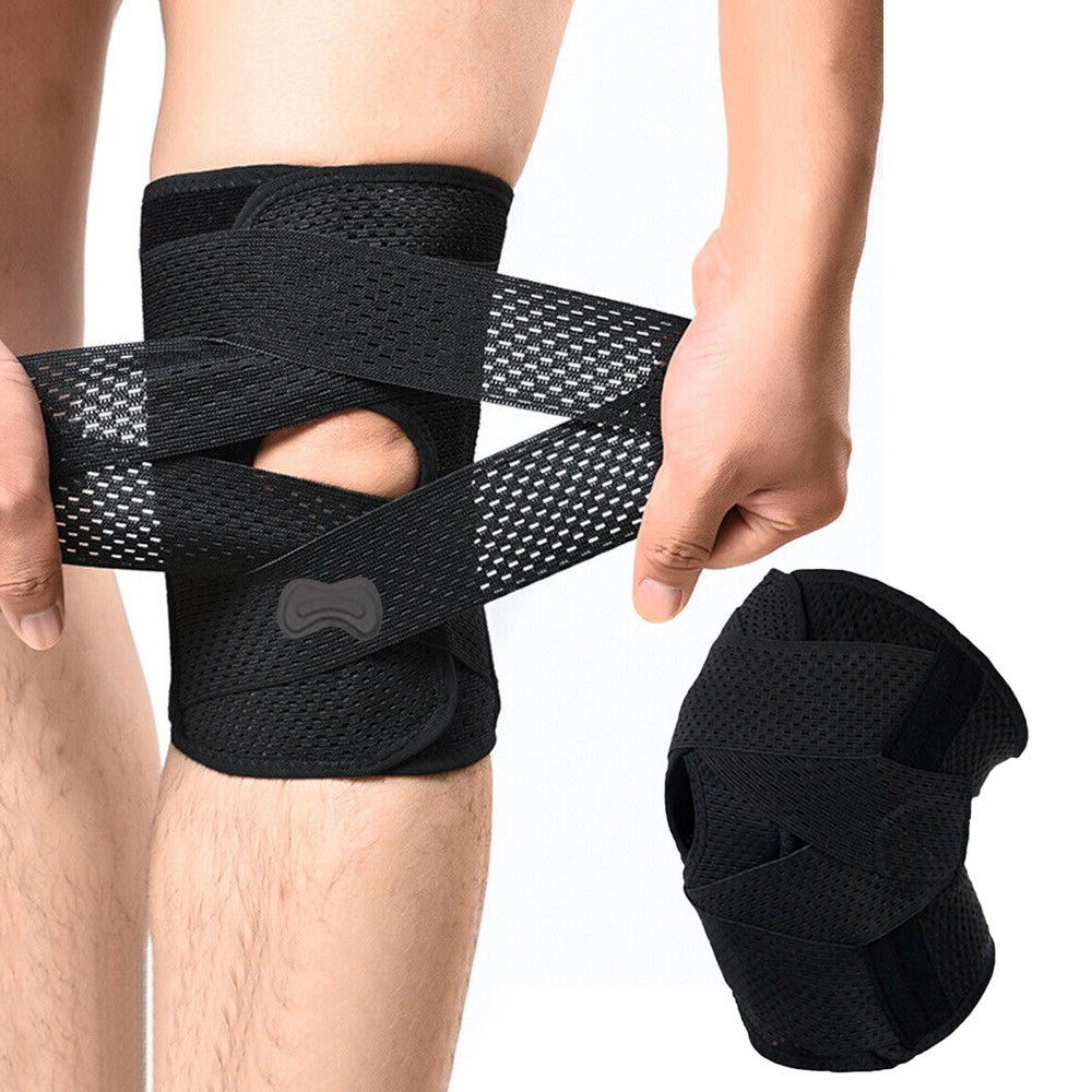 1 Pair Knee Brace with Side Stabilizers Knee Support Guard Strap - Black - 2XL