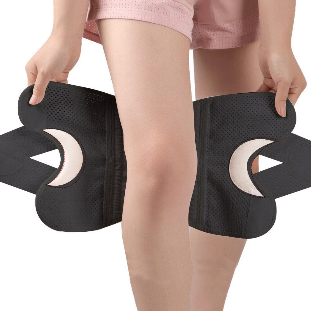 1 Pair Knee Brace with Side Stabilizers Knee Support Guard Strap - Black - L