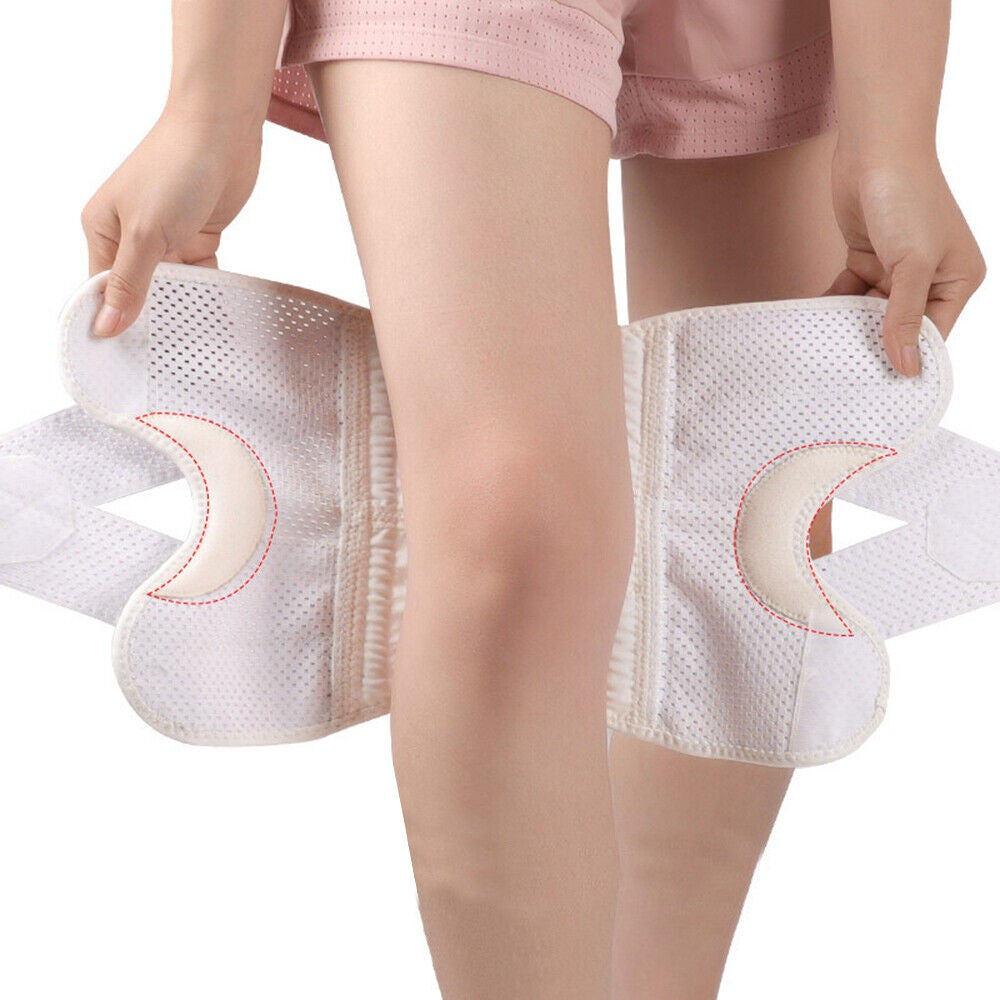 1 Pair Knee Brace with Side Stabilizers Knee Support Guard Strap - White - L