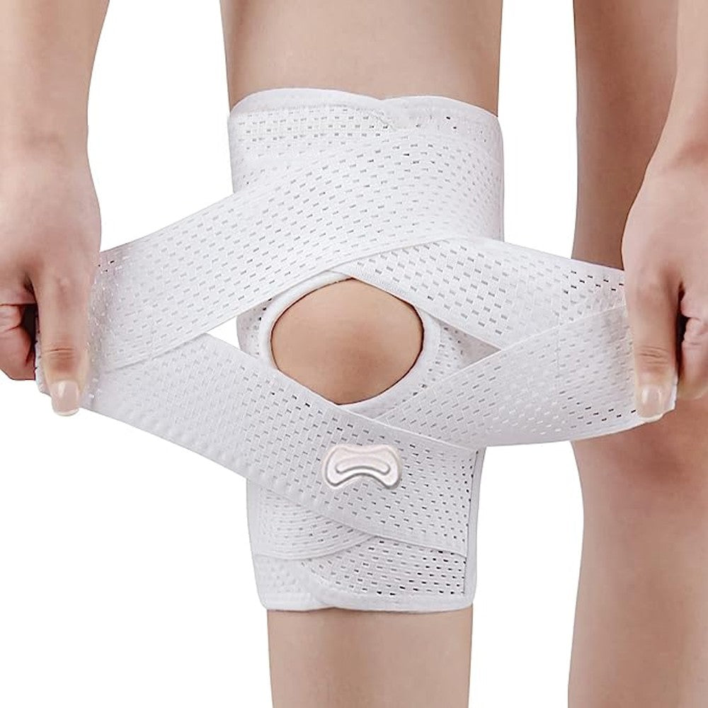 1 Pair Knee Brace with Side Stabilizers Knee Support Guard Strap - White - L