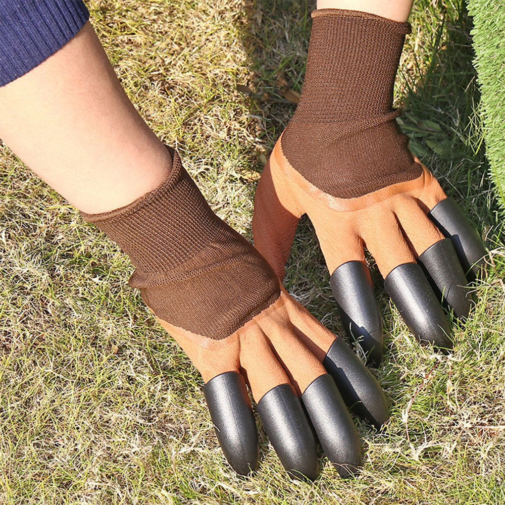 1 Pair of Gardening Gloves with Claws - Coffee