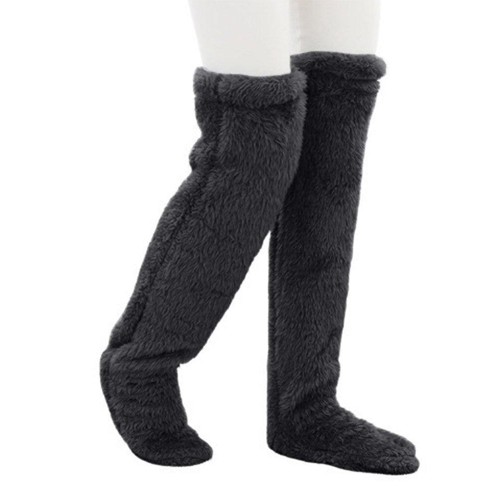 1 Pair of Furry Long Leg Warmer Stockings Plush Socks - Black