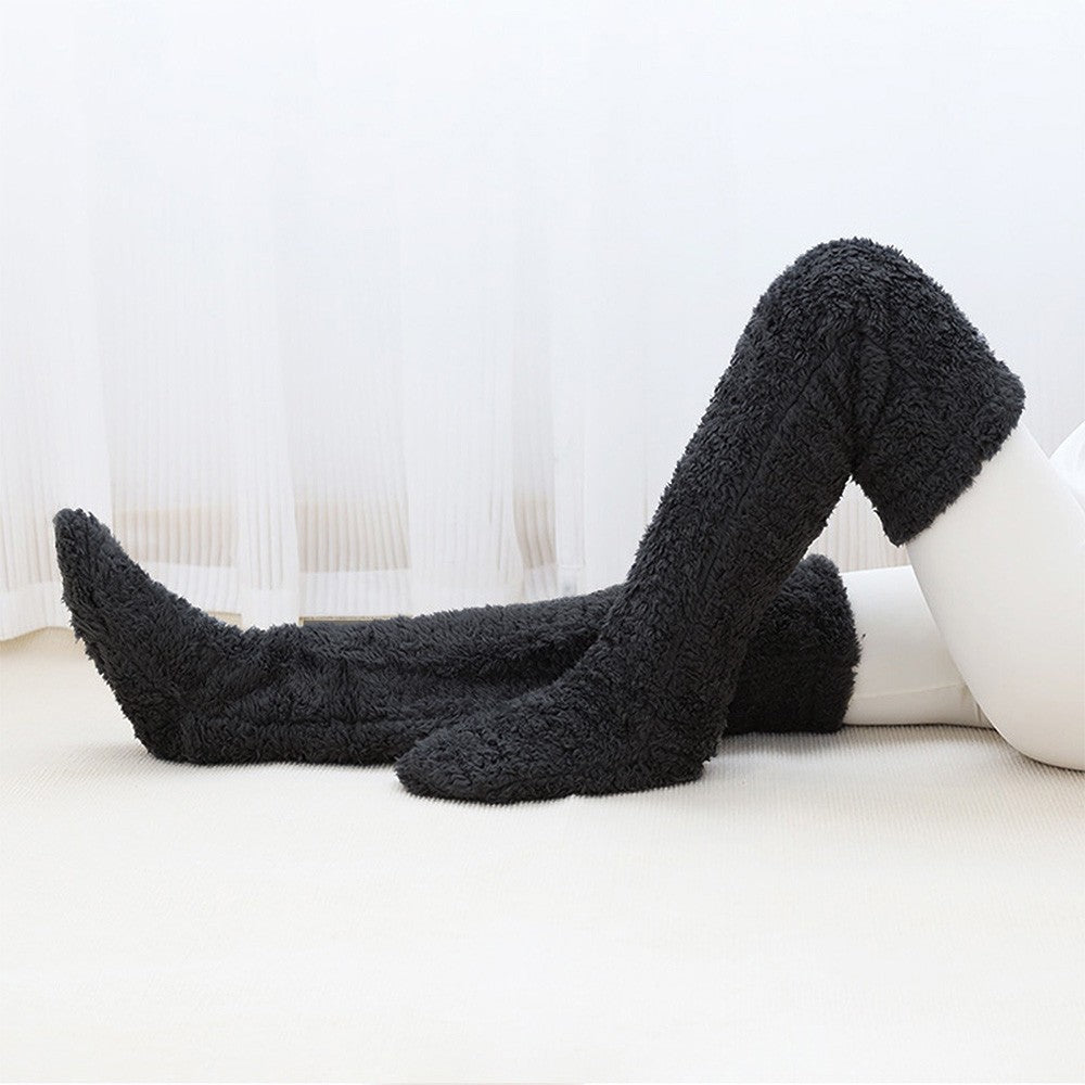 1 Pair of Furry Long Leg Warmer Stockings Plush Socks - Black