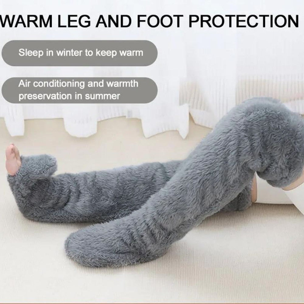 1 Pair of Furry Long Leg Warmer Stockings Plush Socks - Grey