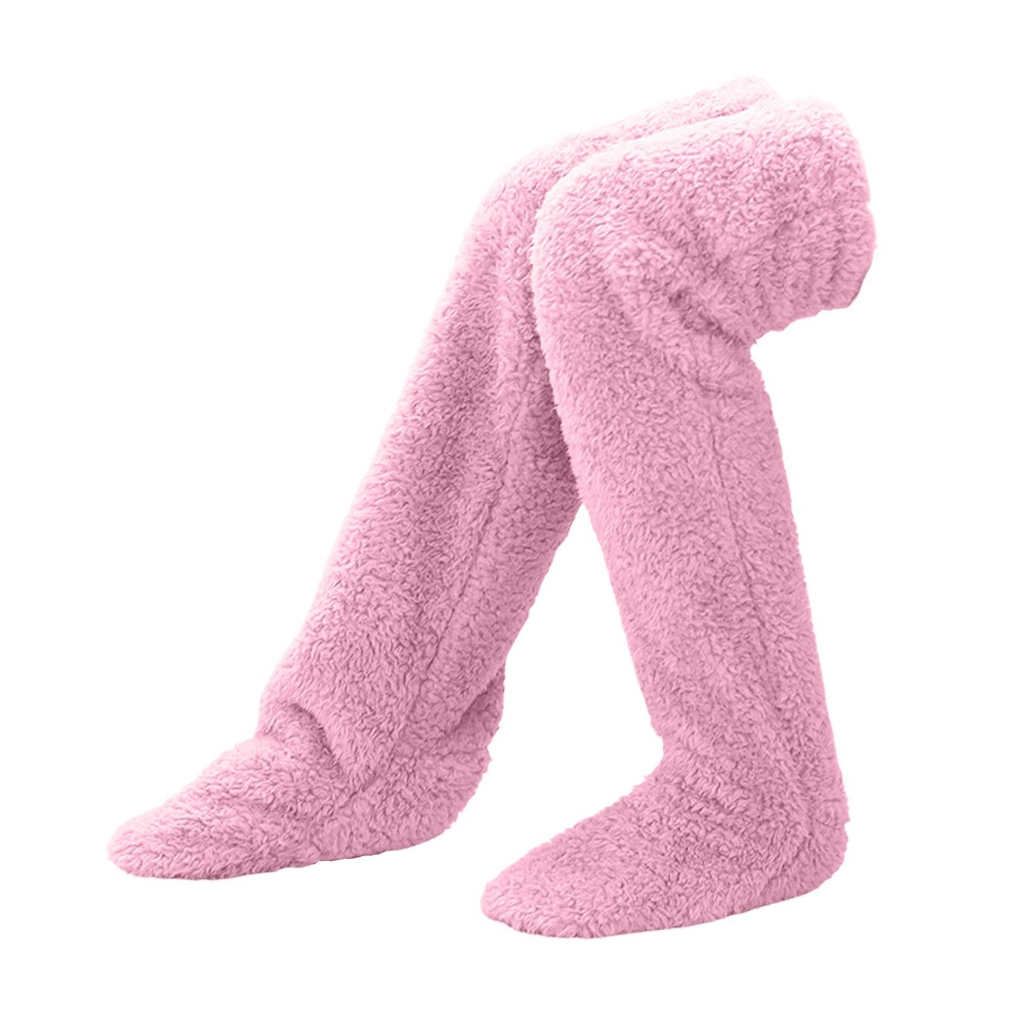 1 Pair of Furry Long Leg Warmer Stockings Plush Socks - Pink