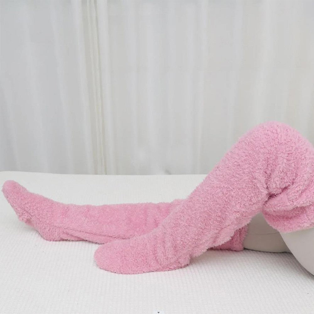 1 Pair of Furry Long Leg Warmer Stockings Plush Socks - Pink