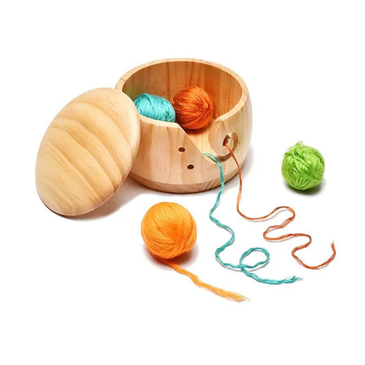 Yarn Bowl Holder Yarn Dispenser with Lid for Knitting and Crochet - Wood Color