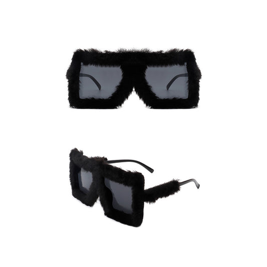 Y2K Plush Fuzzy Glasses Funny Oversized Gradient Glasses Black