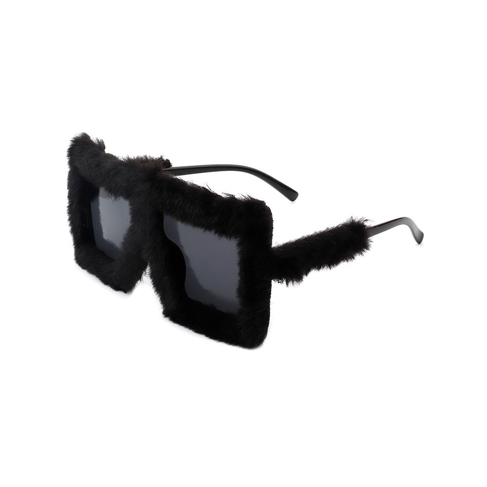 Y2K Plush Fuzzy Glasses Funny Oversized Gradient Glasses Black