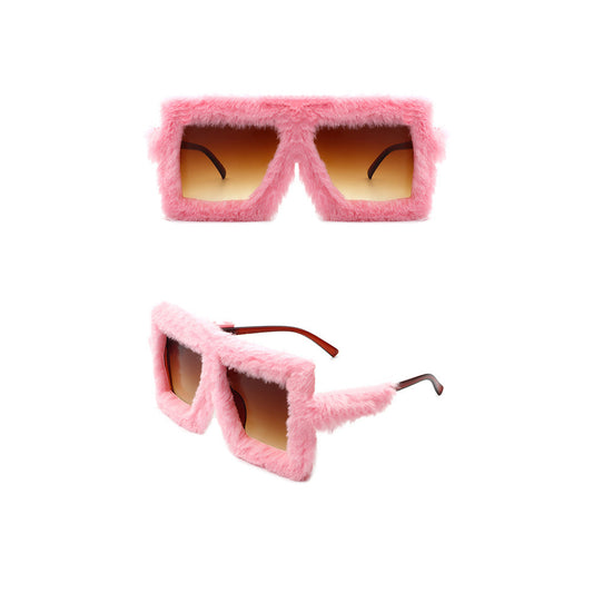 Y2K Plush Fuzzy Glasses Funny Oversized Gradient Glasses Pink