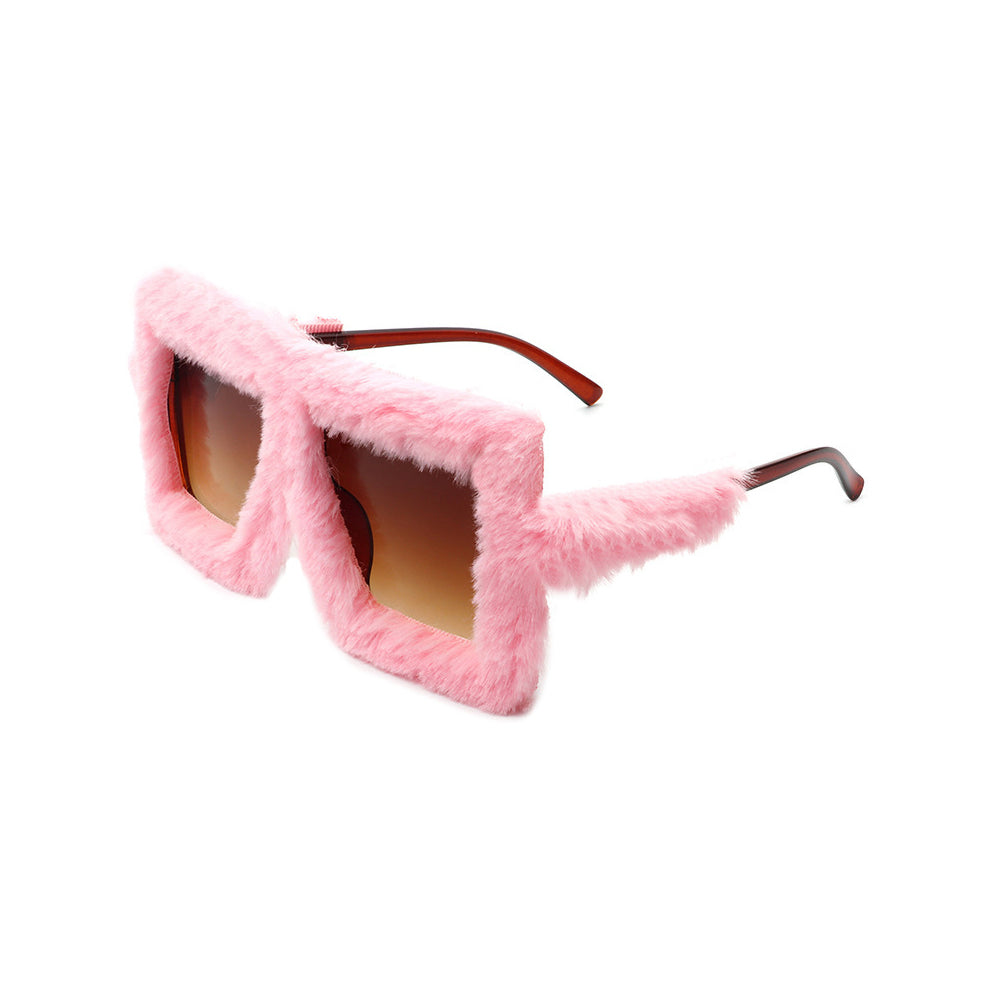 Y2K Plush Fuzzy Glasses Funny Oversized Gradient Glasses Pink