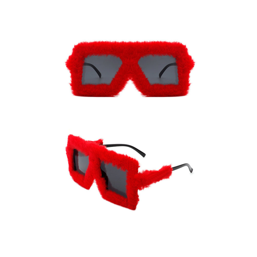 Y2K Plush Fuzzy Glasses Funny Oversized Gradient Glasses Red