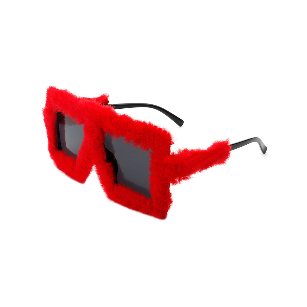 Y2K Plush Fuzzy Glasses Funny Oversized Gradient Glasses Red