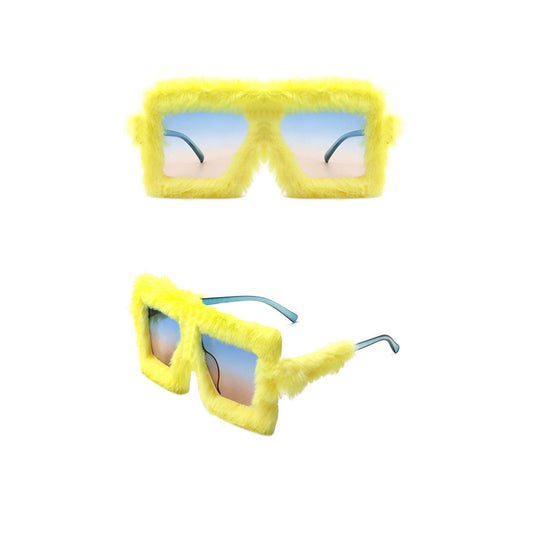 Y2K Plush Fuzzy Glasses Funny Oversized Gradient Glasses Yellow