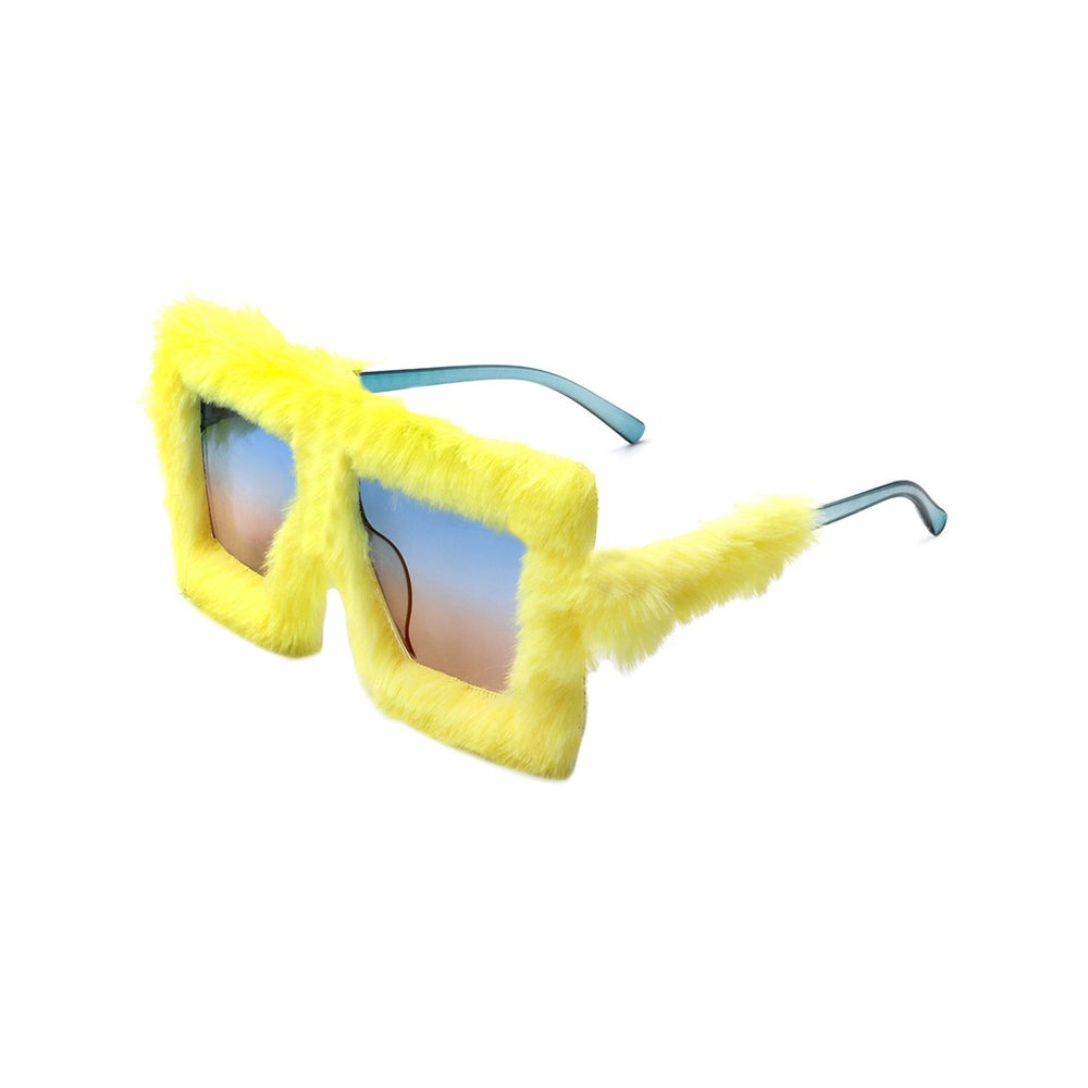 Y2K Plush Fuzzy Glasses Funny Oversized Gradient Glasses Yellow