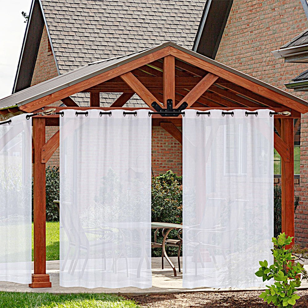 1 Pair of 132x274cm White Outdoor Sheer Curtains for Patio Water-Resistant