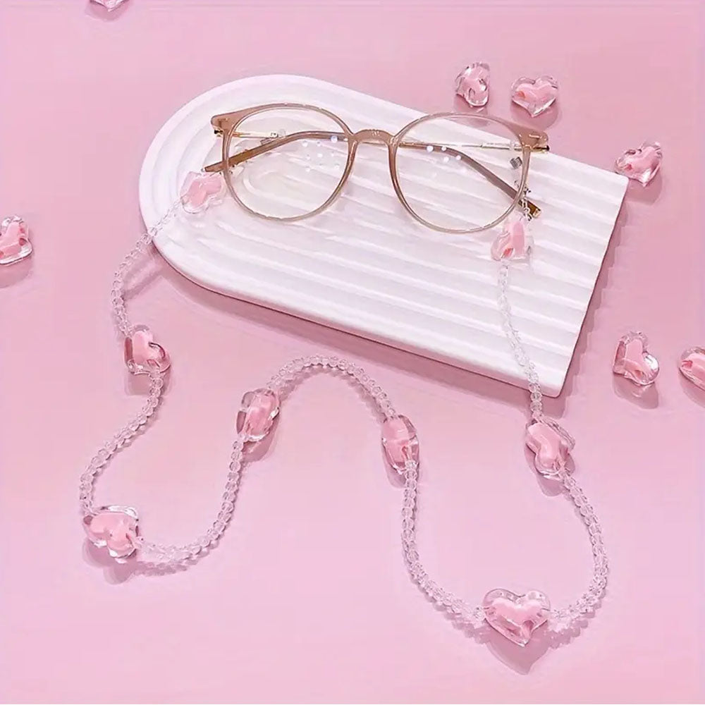 Y2K Style Heart Beaded Sunglasses Chain Mask Lanyard Eyeglasses Chain