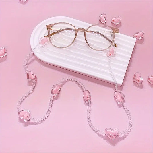 Y2K Style Heart Beaded Sunglasses Chain Mask Lanyard Eyeglasses Chain