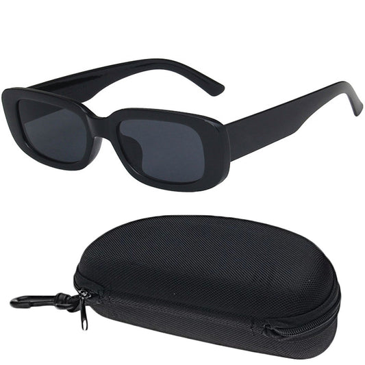 Y2K Style Retro Sunglasses Black Vintage Rectangle Square Sunglass with Case