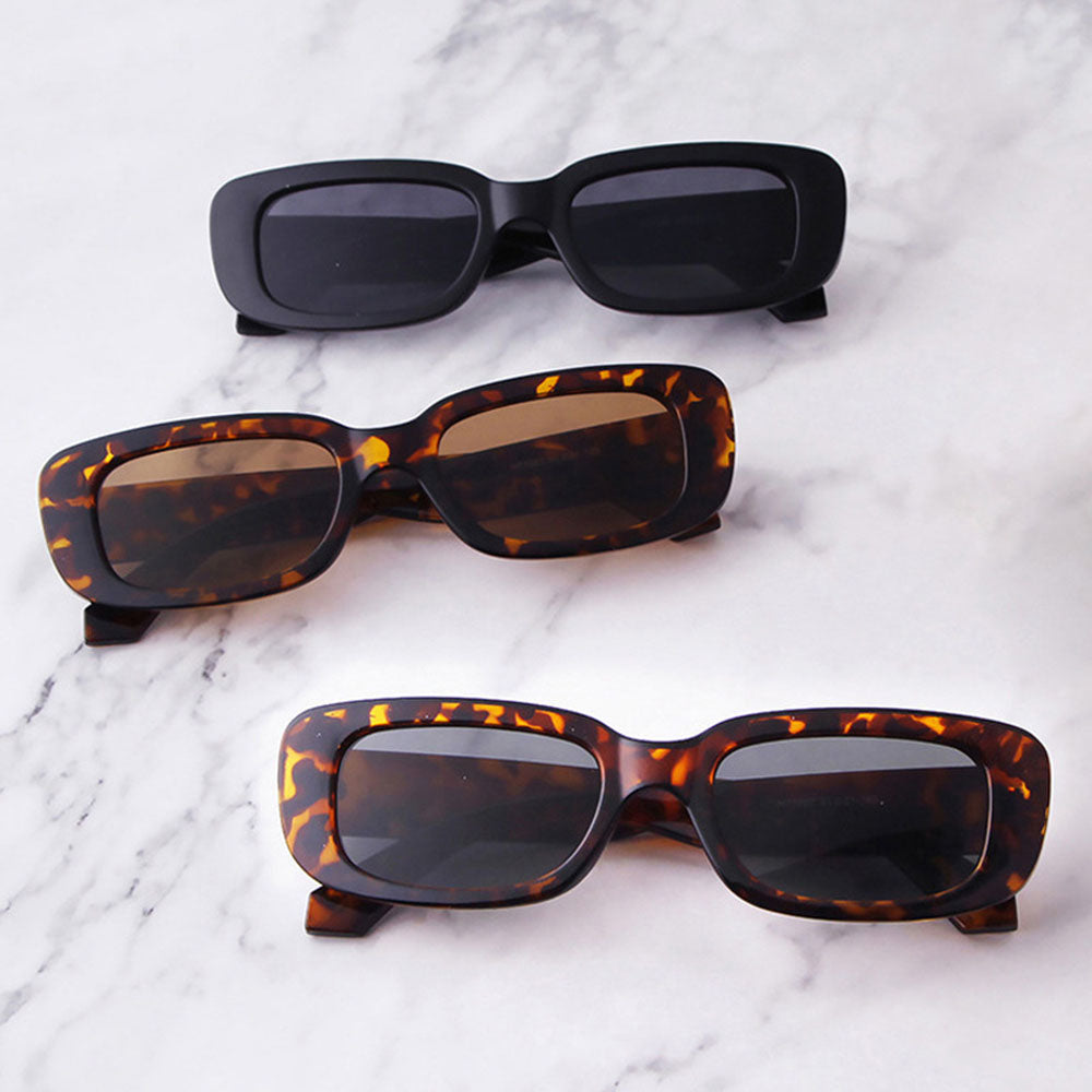 Y2K Style Retro Sunglasses Black Vintage Rectangle Square Sunglass with Case