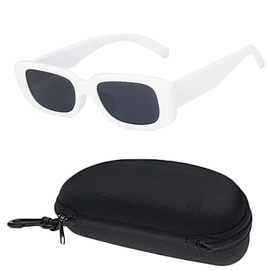 Y2K Style Retro Sunglasses White Vintage Rectangle Square Sunglass with Case