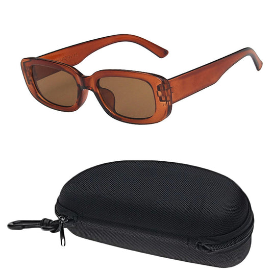 Y2K Style Retro Sunglasses Brown Vintage Rectangle Square Sunglass with Case