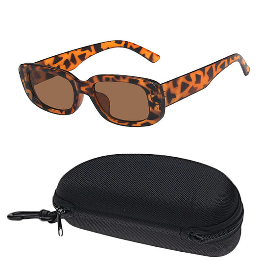 Y2K Style Retro Sunglasses Leopard Vintage Rectangle Square Sunglass with Case