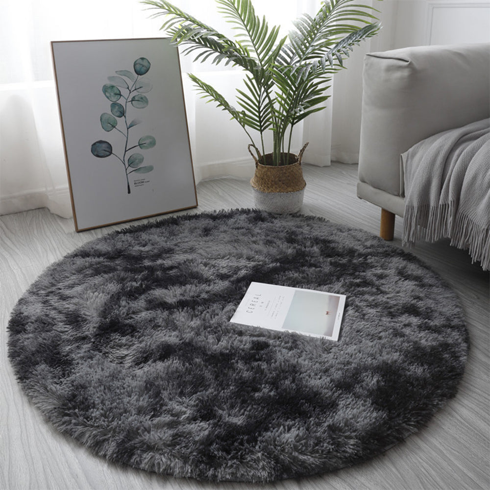 60cm Dyed Shaggy Plush Round Rug Fluffy Carpet Grey