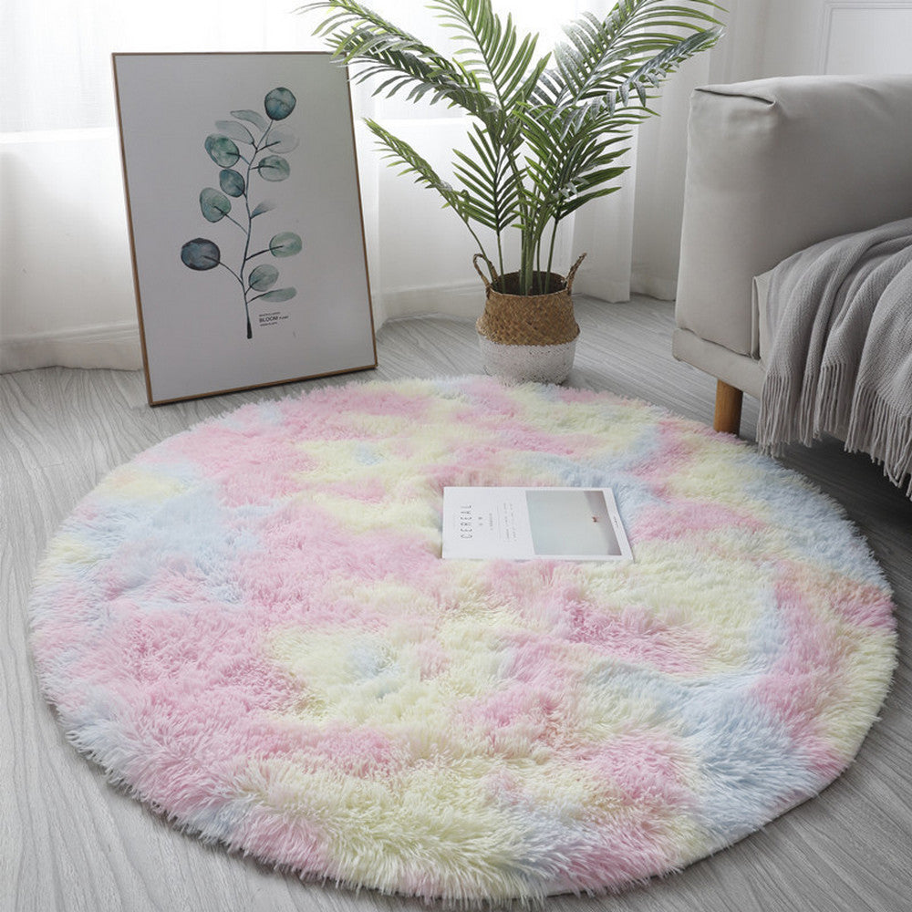 80cm Dyed Shaggy Plush Round Rug Fluffy Carpet