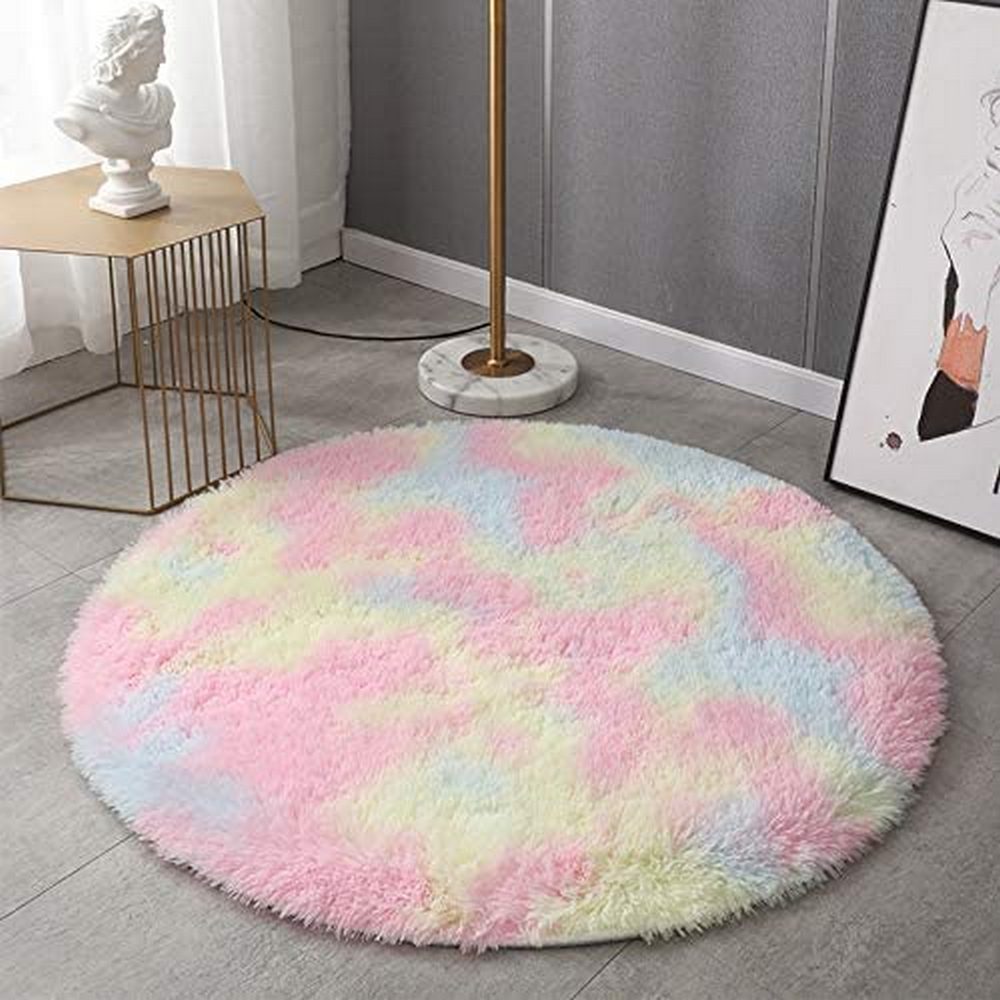 80cm Dyed Shaggy Plush Round Rug Fluffy Carpet