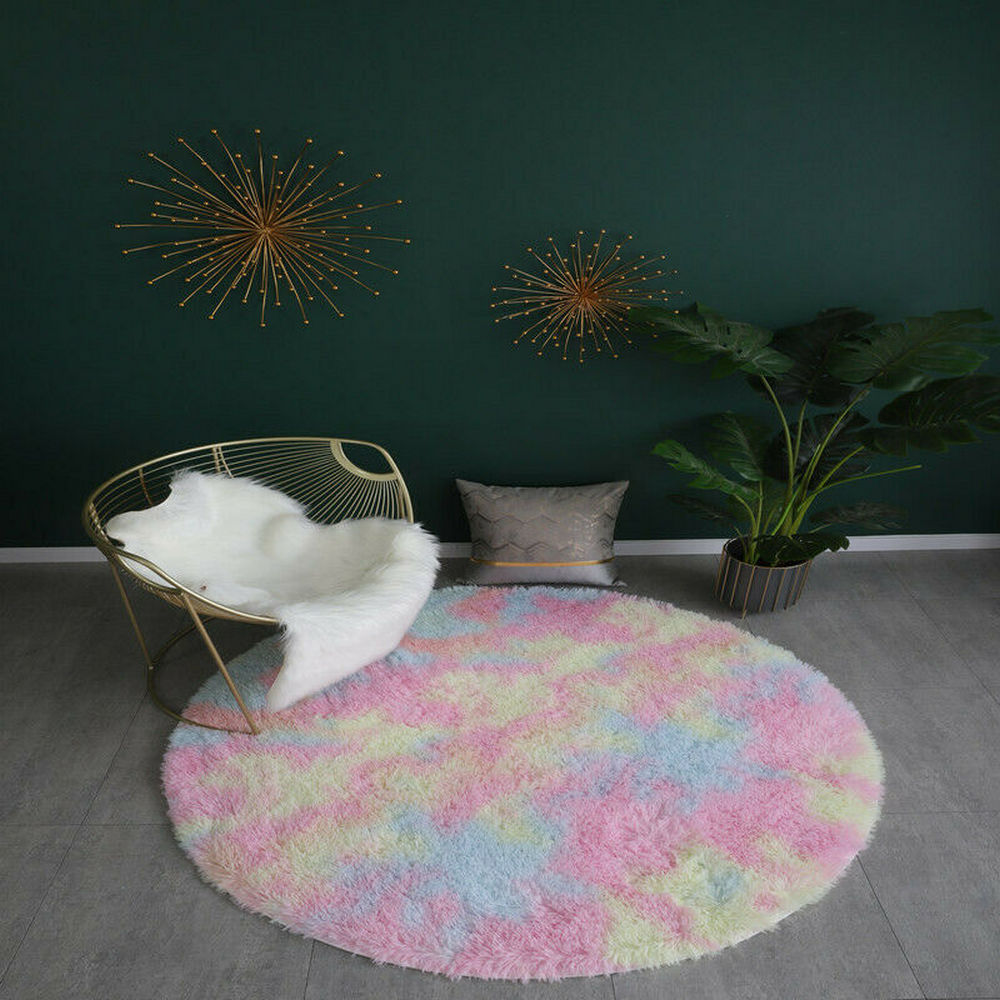 80cm Dyed Shaggy Plush Round Rug Fluffy Carpet