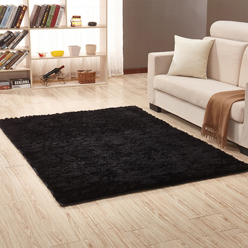 80x160cm Shaggy Fluffy Floor Mat Area Rug Carpet for Bedroom Living Room Black