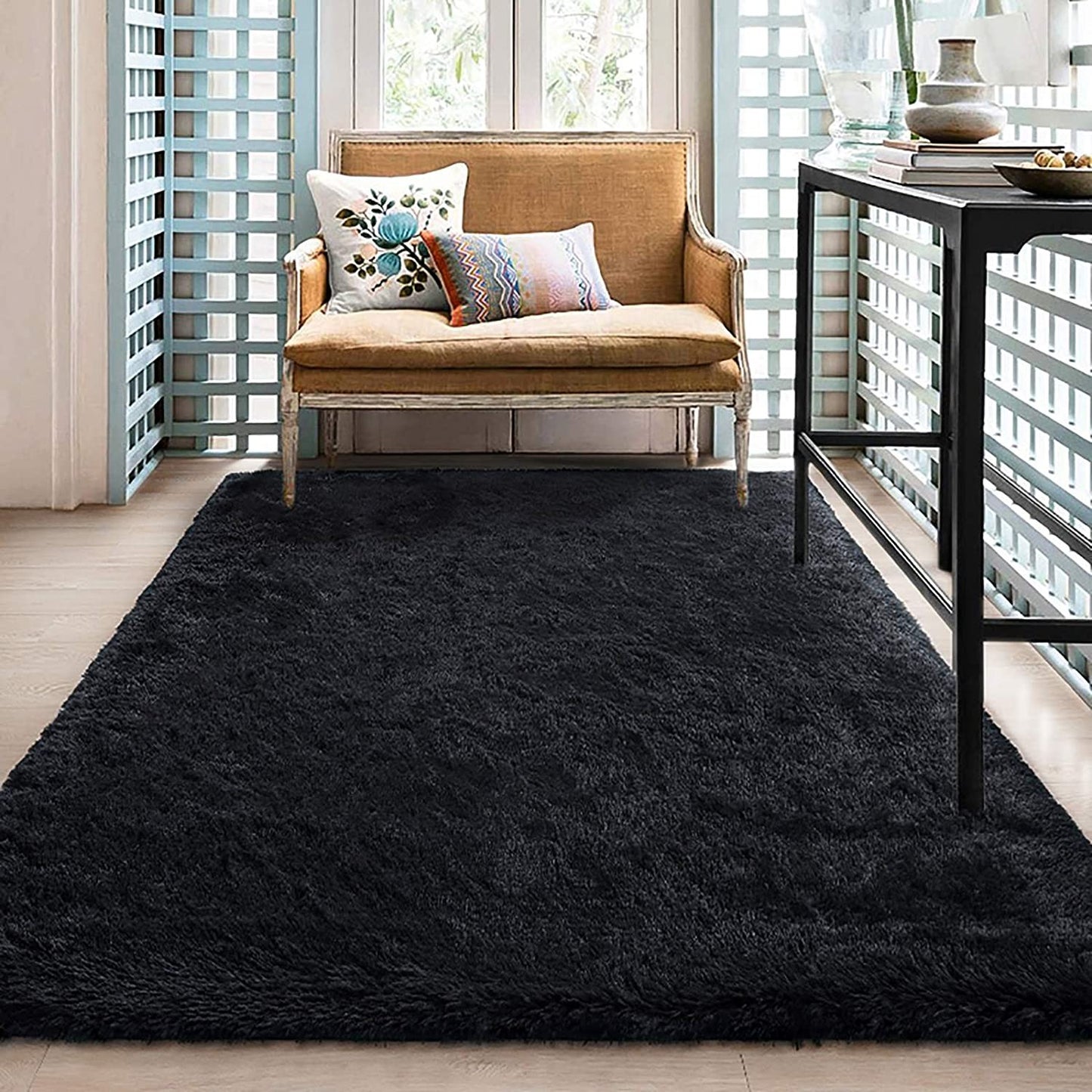 80x160cm Shaggy Fluffy Floor Mat Area Rug Carpet for Bedroom Living Room Black