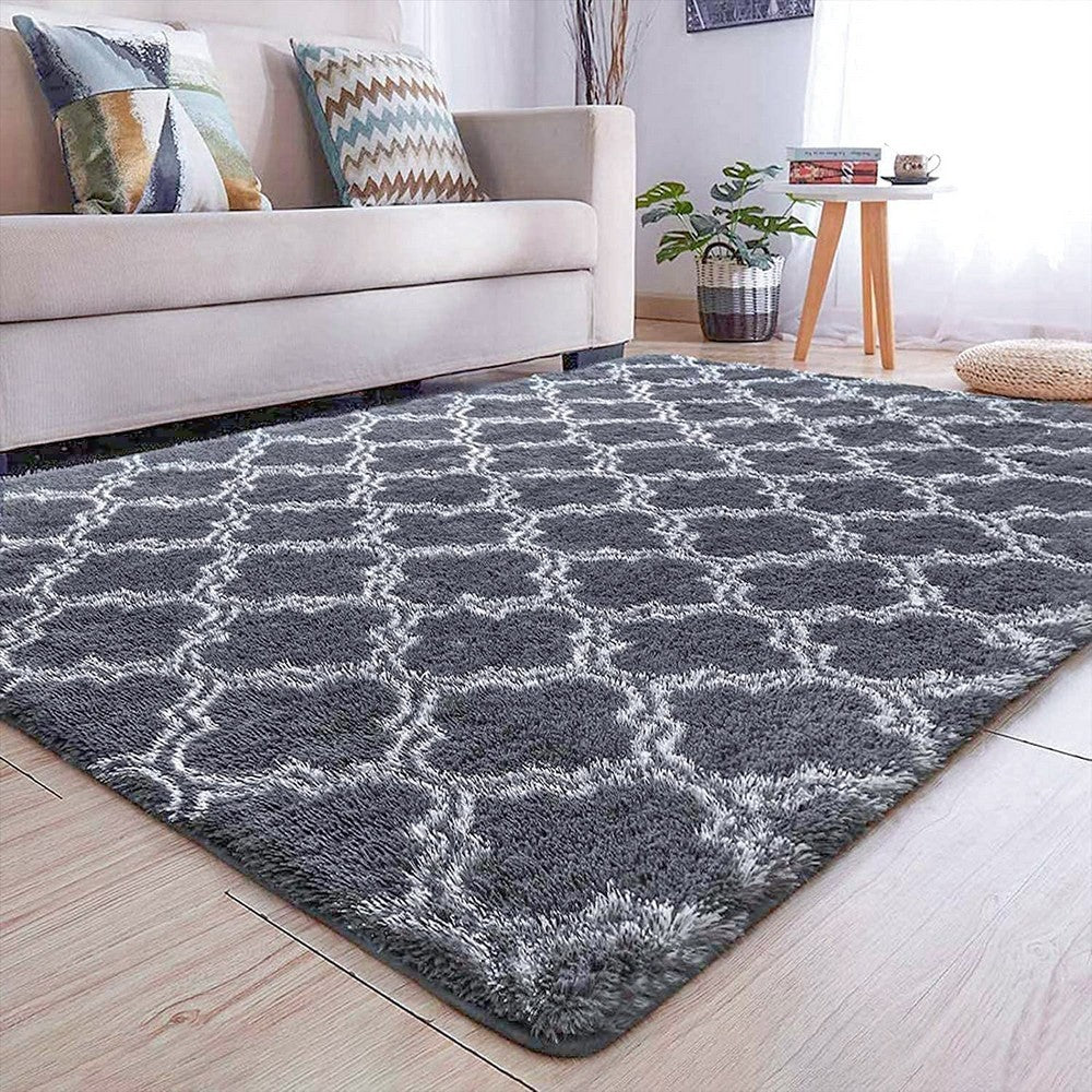 80x120cm Anti Slip Rug Floor Mat Fluffy Shaggy Soft Carpet Area Rugs Black