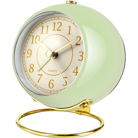 Retro Silent Alarm Clock with Night Light Green