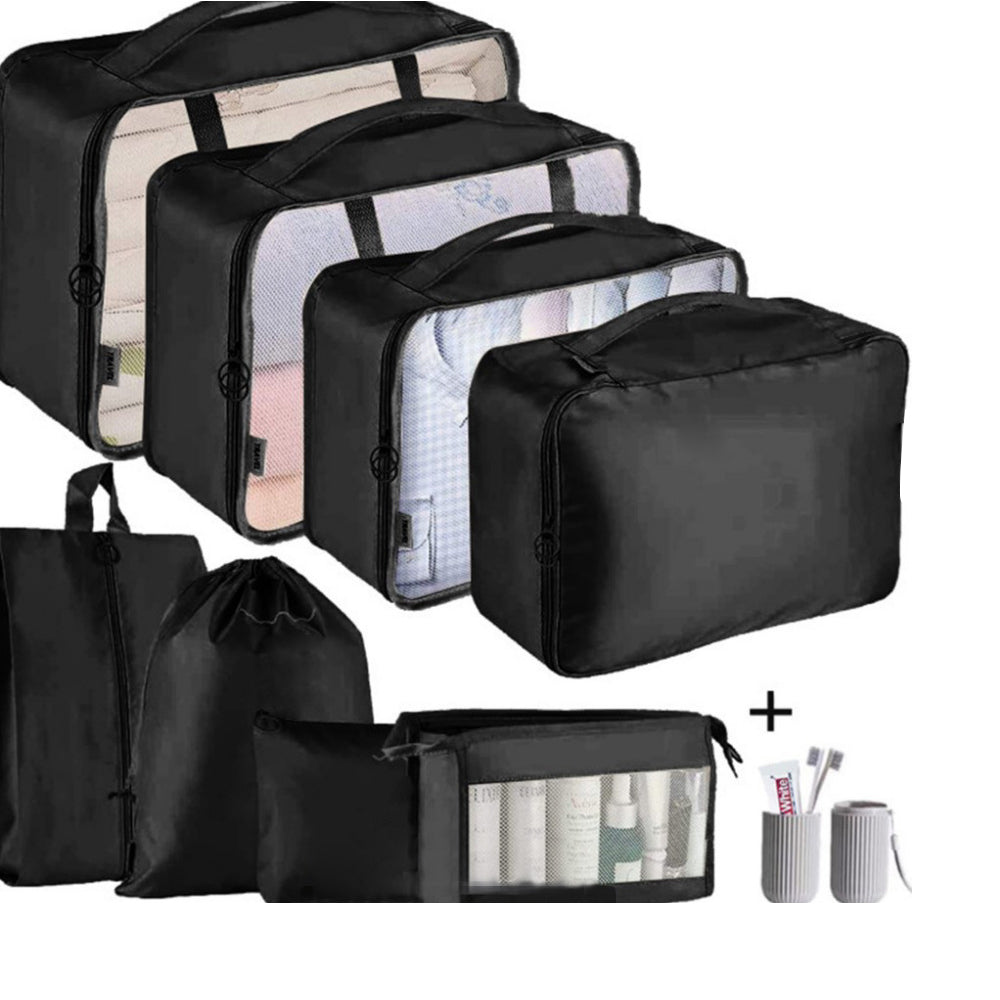 8Pcs Travel Packing Cubes Black with 1Pc Toothbrush Holder