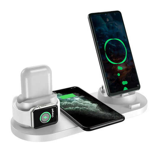 6 in 1 Qi Wireless Fast Charging Station Dock for iPhone iWatch Airpods White