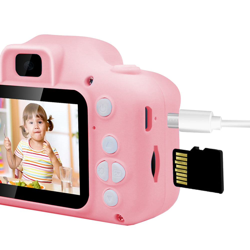 Kids Camera HD 2000W Dual Lens Camera Action Camera Compact Digital Camera Toy Video Camera with 32G Card Pink