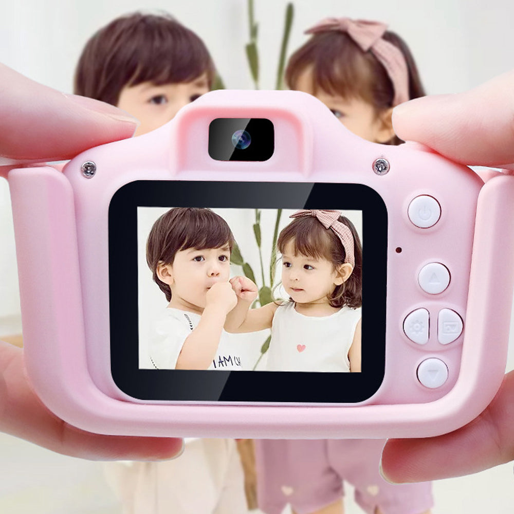 Kids Camera HD 2000W Dual Lens Camera Action Camera Compact Digital Camera Toy Video Camera with 32G Card Pink