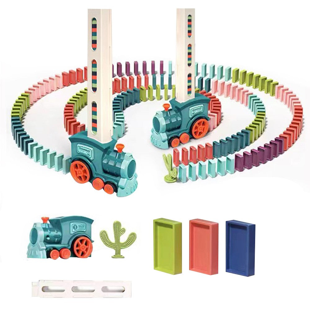 Kids Electric Automatic Domino Train Toy Set with Sound Blue