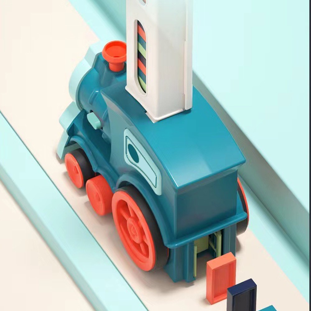 Kids Electric Automatic Domino Train Toy Set with Sound Blue