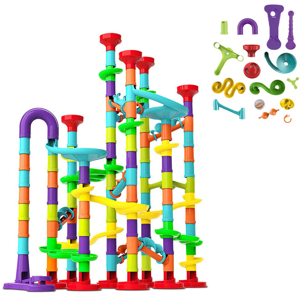 142Pcs Kids Marble Maze Run Set Maze Track Building Blocks with 30 Glass Marbles