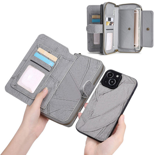 for iPhone 14 Detachable Flip Phone Wallet Case with Card Holder Grey