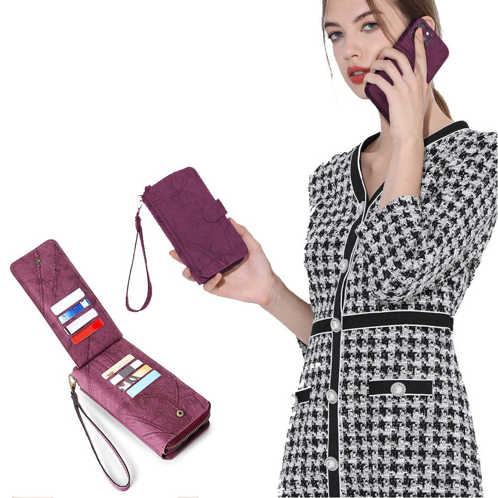 for iPhone 14 plus Detachable Flip Phone Wallet Case with Card Holder Wine Red