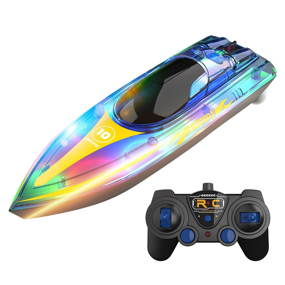 Kids RC Remote Control Boat Toy 2.4GHz Speed Racing Ship Toy with LED Light