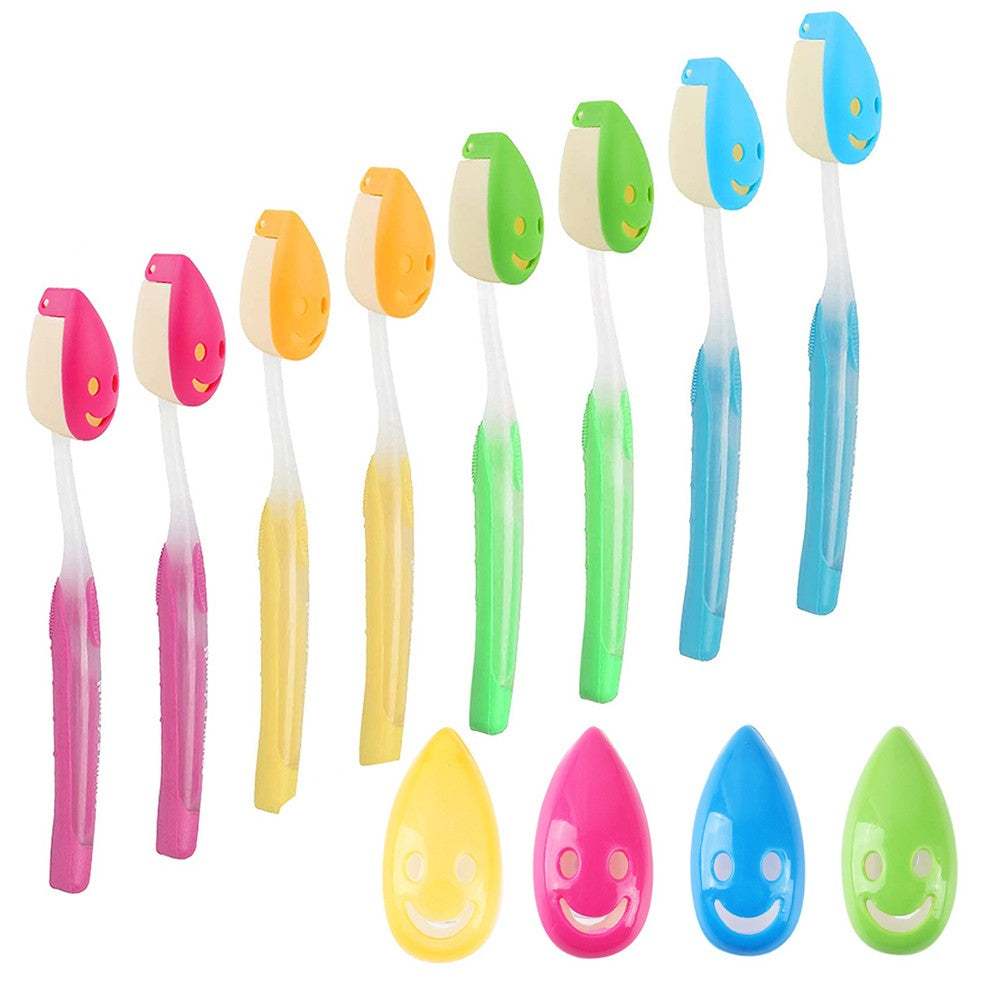 8Pcs Smile Face Toothbrush Cover Holder with Suction Cup Random Color