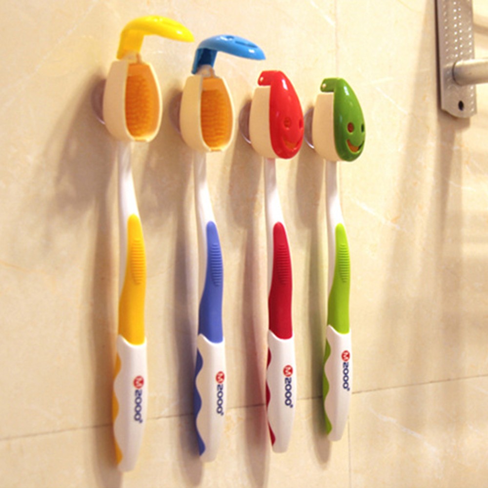 8Pcs Smile Face Toothbrush Cover Holder with Suction Cup Random Color