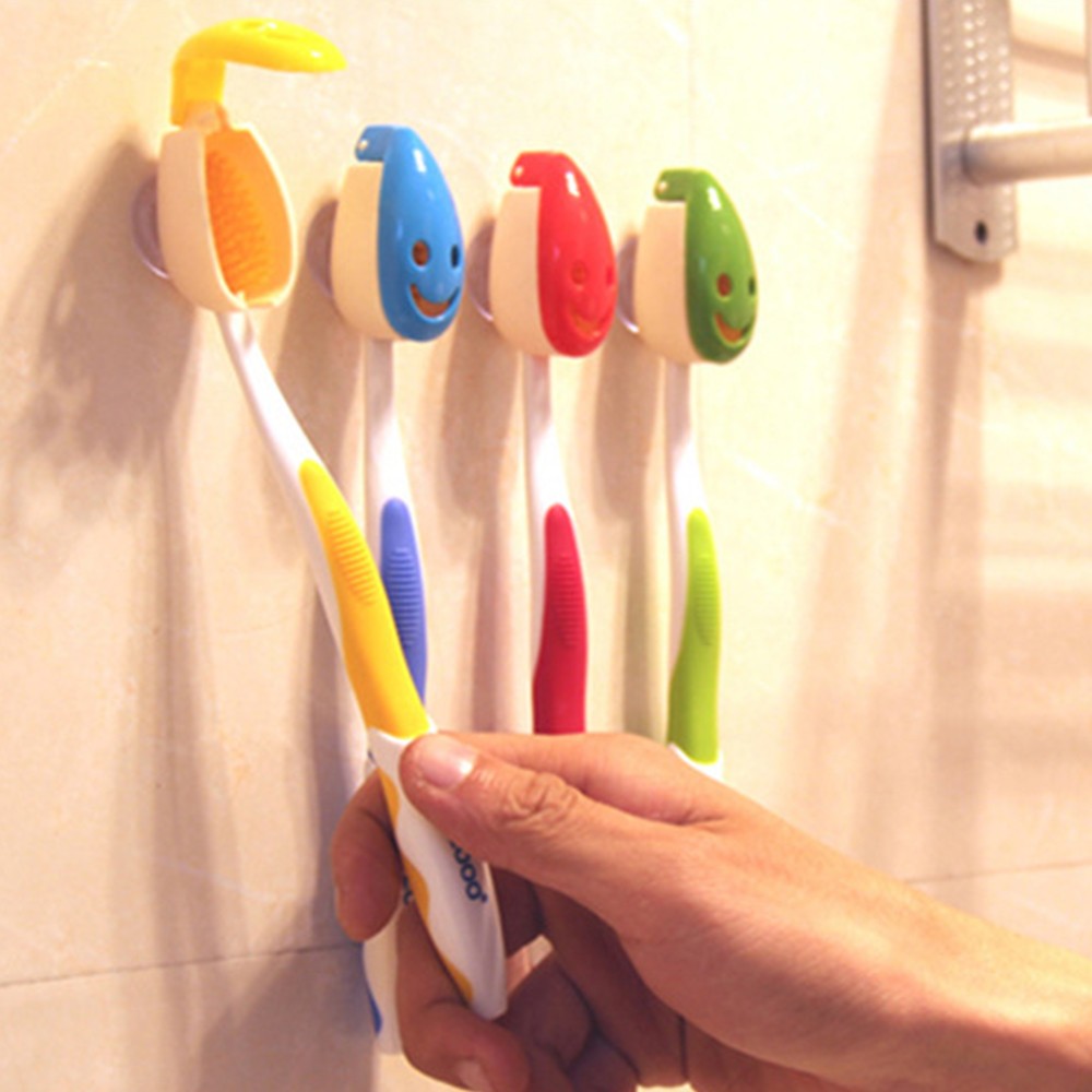 8Pcs Smile Face Toothbrush Cover Holder with Suction Cup Random Color