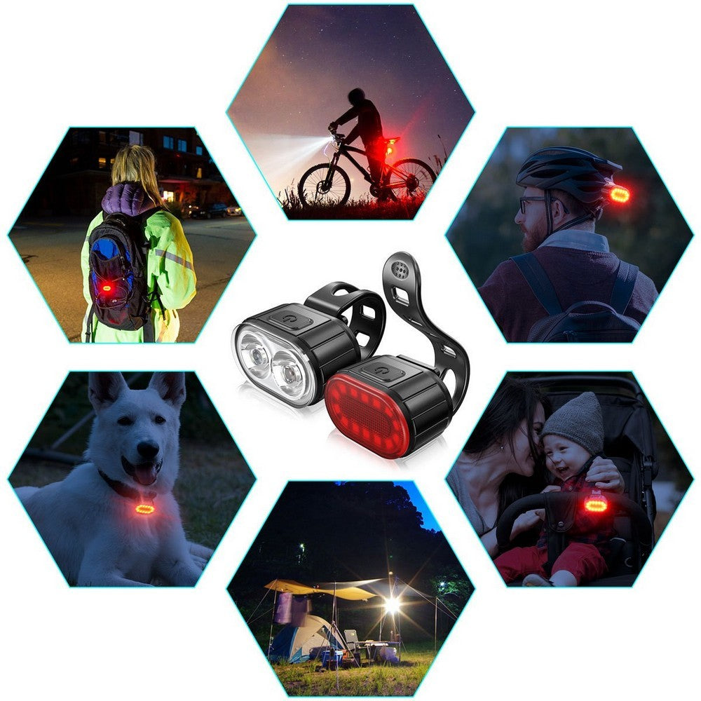 Rechargeable Bicycle Front Lights and Taillight Set Water Resistant Bike Lights